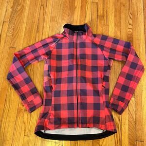 Podium wear Jacket Womens XS Pink Plaid Full Zip Peformance Cycle Running Coat